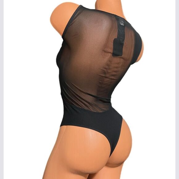 NWT Bebe Sexy Mesh back and sides Sleeveless bodysuit Black Small - Picture 4 of 8